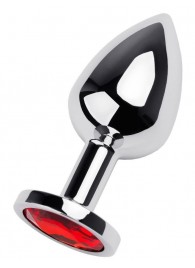 Серебристая коническая анальная пробка с красным кристаллом - 8 см. - ToyFa - купить с доставкой в Мытищах