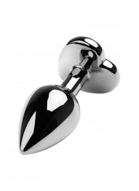 Серебристая коническая анальная пробка с красным кристаллом-сердечком - 7 см. - ToyFa - купить с доставкой в Мытищах