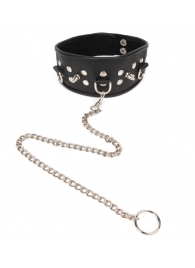 Черный ошейник с шипами и металлическим поводком-цепочкой - Notabu - купить с доставкой в Мытищах