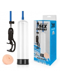 Прозрачная вакуумная помпа Sex Expert с насадкой-вагиной - Sex Expert - в Мытищах купить с доставкой