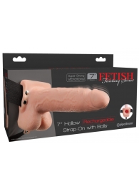 Телесный перезаряжаемый вибрострапон 7  Hollow Rechargeable Strap-on with Balls - 20,3 см. - Pipedream - купить с доставкой в Мытищах
