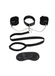 Чёрный ошейник с наручниками и поводком Collar Cuffs   Leash Set - Lux Fetish - купить с доставкой в Мытищах
