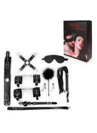 Большой набор БДСМ в черном цвете: маска, кляп, зажимы, плётка, ошейник, наручники, оковы, щекоталка, фиксатор - Notabu - купить с доставкой в Мытищах