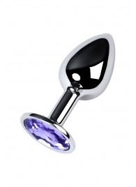 Серебристая конусовидная анальная пробка с фиолетовым кристаллом - 7 см. - ToyFa - купить с доставкой в Мытищах