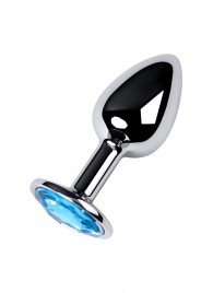 Серебристая конусовидная анальная пробка с голубым кристаллом - 7 см. - ToyFa - купить с доставкой в Мытищах