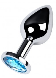 Серебристая конусовидная анальная пробка с голубым кристаллом - 8 см. - ToyFa - купить с доставкой в Мытищах