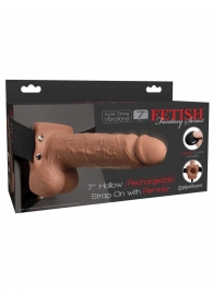 Кофейный перезаряжаемый вибрострапон 7  Hollow Rechargeable Strap-on with Balls - 20,3 см. - Pipedream - купить с доставкой в Мытищах