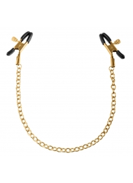 Чёрные с золотом зажимы на соски Gold Chain Nipple Clamps - Pipedream - купить с доставкой в Мытищах