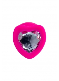 Розовая анальная втулка Diamond Heart с прозрачным кристаллом - 9,5 см. - ToyFa - купить с доставкой в Мытищах