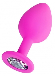 Розовая анальная втулка Brilliant с прозрачным кристаллом - 8 см. - ToyFa - купить с доставкой в Мытищах