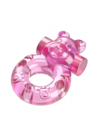 Розовое эрекционное виброкольцо на пенис Pink Bear - Baile - в Мытищах купить с доставкой