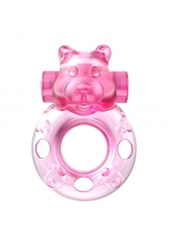 Розовое эрекционное виброкольцо на пенис Pink Bear - Baile - в Мытищах купить с доставкой