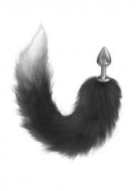 Серебристая анальная пробка с черным хвостом Galaxy - Lola Games - купить с доставкой в Мытищах