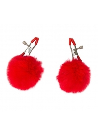 Зажимы на соски Angelic с красными меховыми шариками - Lola Games - купить с доставкой в Мытищах