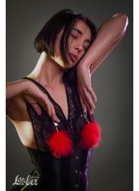 Зажимы на соски с красным пухом Euphoric - Lola Games - купить с доставкой в Мытищах