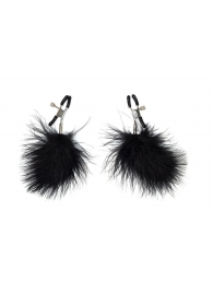 Зажимы на соски с черным пухом Euphoric - Lola Games - купить с доставкой в Мытищах