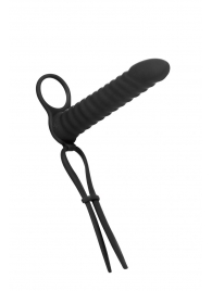 Черная вибронасадка для двойного проникновения Rori - 17 см. - Lola Games - купить с доставкой в Мытищах