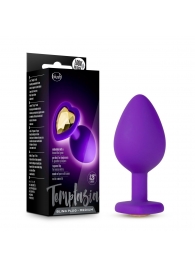Фиолетовая анальная пробка Bling Plug Medium с золотистым стразом - 8,3 см. - Blush Novelties - купить с доставкой в Мытищах