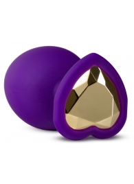 Фиолетовая анальная пробка Bling Plug Large с золотистым стразом - 9,5 см. - Blush Novelties - купить с доставкой в Мытищах