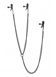 Черные зажимы на соски и клитор на цепочке DELUXE NIPPLE   CLIT CLAMPS - Dream Toys - купить с доставкой в Мытищах