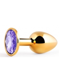 Золотистая анальная пробка с фиолетовым стразом - 7,2 см. - Anal Jewelry Plug - купить с доставкой в Мытищах
