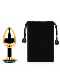 Золотистая анальная пробка с голубым стразом - 7,2 см. - Anal Jewelry Plug - купить с доставкой в Мытищах