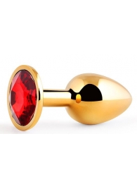Золотистая анальная пробка с красным стразом - 7,2 см. - Anal Jewelry Plug - купить с доставкой в Мытищах