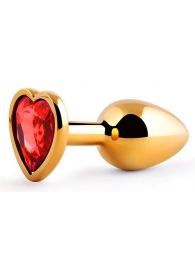 Золотистая анальная пробка с красным стразом-сердечком - 7 см. - Anal Jewelry Plug - купить с доставкой в Мытищах