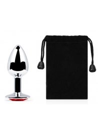 Серебристая анальная пробка с красным стразом - 7,2 см. - Anal Jewelry Plug - купить с доставкой в Мытищах