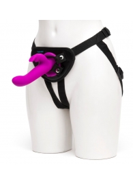 Лиловый страпон Rechargeable Vibrating Strap-On Harness Set - 17,6 см. - Happy Rabbit - купить с доставкой в Мытищах