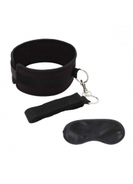 Черный ошейник с длинным поводком Collar and Leash Set - Lux Fetish - купить с доставкой в Мытищах