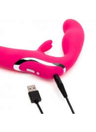 Ярко-розовый безремневой страпон Rechargeable Vibrating Strapless Strap-On - Happy Rabbit - купить с доставкой в Мытищах