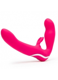 Ярко-розовый безремневой страпон Rechargeable Vibrating Strapless Strap-On - Happy Rabbit - купить с доставкой в Мытищах