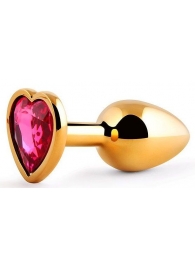 Золотистая анальная пробка с малиновым кристаллом-сердечком - 7 см. - Anal Jewelry Plug - купить с доставкой в Мытищах