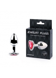 Серебристая анальная пробка с малиновым кристаллом-сердечком - 7 см. - Anal Jewelry Plug - купить с доставкой в Мытищах
