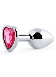 Серебристая анальная пробка с малиновым кристаллом-сердечком - 7 см. - Anal Jewelry Plug - купить с доставкой в Мытищах