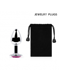 Серебристая анальная пробка с малиновым кристаллом - 7,2 см. - Anal Jewelry Plug - купить с доставкой в Мытищах