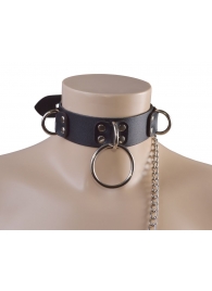 Черный кожаный ошейник Big Ring - Sitabella - купить с доставкой в Мытищах