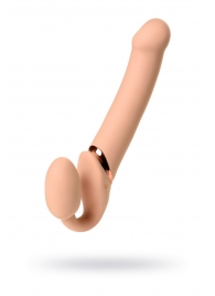 Телесный безремневой вибрострапон Vibrating Bendable Strap-On L - Strap-on-me - купить с доставкой в Мытищах