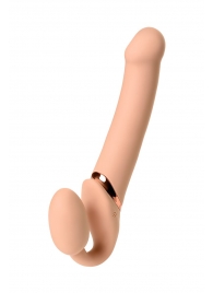 Телесный безремневой вибрострапон Vibrating Bendable Strap-On L - Strap-on-me - купить с доставкой в Мытищах