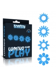 Набор из 4 голубых, светящихся в темноте эрекционных колец Lumino Play - Lovetoy - в Мытищах купить с доставкой