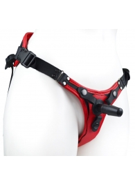 Красно-черный женский пояс с 2 способами крепления насадок и вагинальной пробкой - LOVETOY (А-Полимер) - купить с доставкой в Мытищах