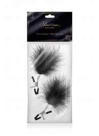 Зажимы на соски с черными пуховыми кисточками Sweet Caress Feather Nipple Clumps - Sweet Caress - купить с доставкой в Мытищах