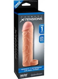 Телесная насадка с кольцом Perfect 1 Extension with Ball Strap - 17 см. - Pipedream - в Мытищах купить с доставкой