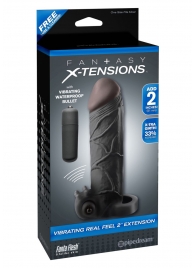 Чёрная вибронасадка с кольцом Vibrating Real Feel 2 Extension - 16 см. - Pipedream - в Мытищах купить с доставкой