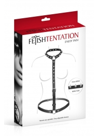 Черная упряжь на тело с шипами на ошейнике - Fetish Tentation - купить с доставкой в Мытищах