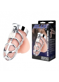 Серебристая металлическая клетка для члена с замком Enslave Cock Cage - BlueLine - купить с доставкой в Мытищах