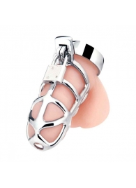 Серебристая металлическая клетка для члена с замком Enslave Cock Cage - BlueLine - купить с доставкой в Мытищах