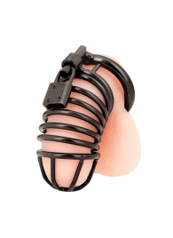 Черная металлическая клетка с замком Deluxe Chastity Cage - BlueLine - купить с доставкой в Мытищах