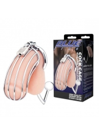 Серебристая металлическая клетка с анальным стимулятором Cock Cage - BlueLine - купить с доставкой в Мытищах